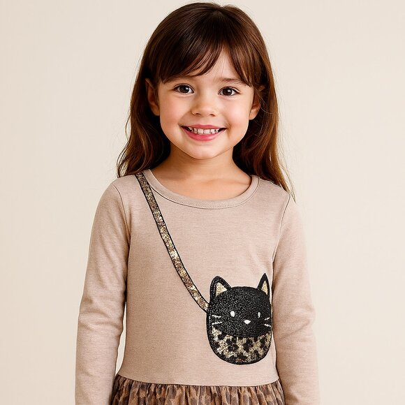 Zunie Girls Size 5 Leopard Tulle Dress with Cat Purse Detail – Whimsical & Style - Picture 2 of 8